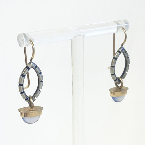 14K Gold and Sterling Silver Purple Moonstone Drop Earrings