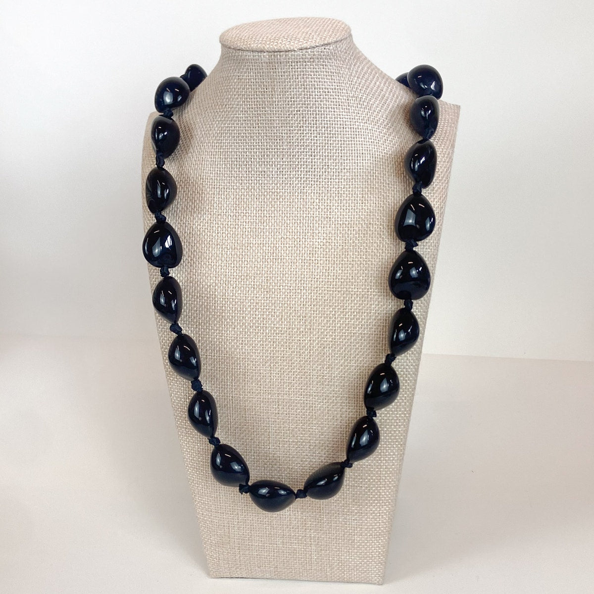 Hand Knotted Black Ribbon Tie Beaded Necklace