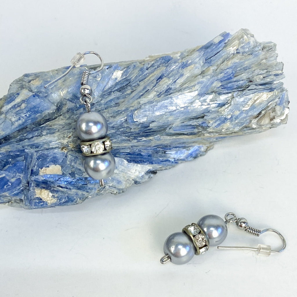 Silver Earrings Vintage Dangly Pearl Bead Earrings