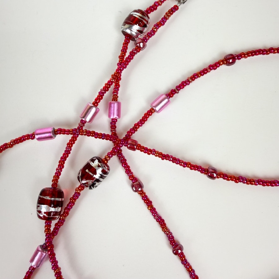 Pink Beaded Long Strand Necklace Y2K