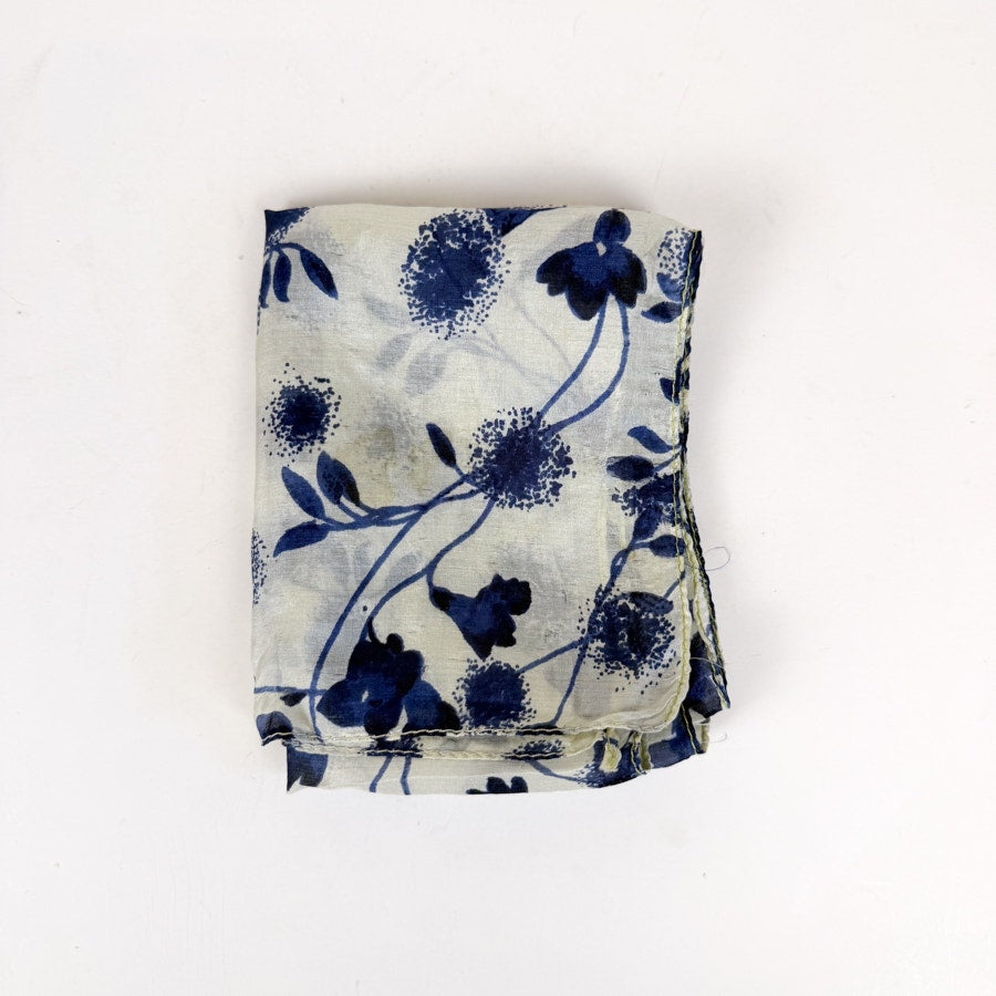 Vintage Silk Rectangular Scarf Cream and Navy