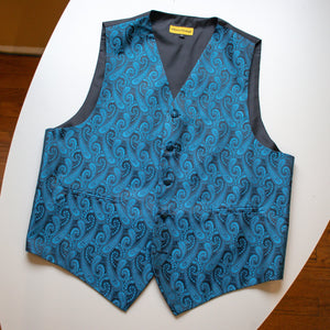 Vintage Blue Paisley Suit Vest Size Medium