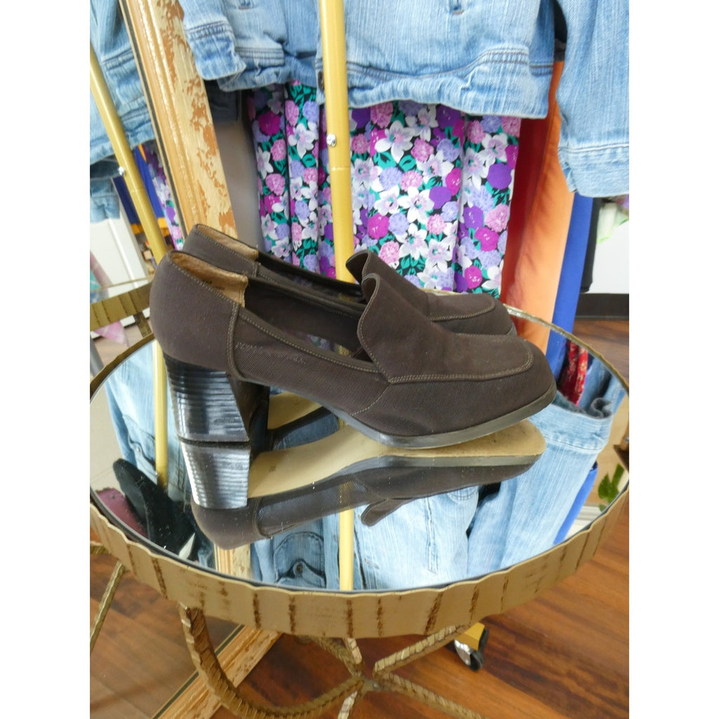 90s Brown Loafers Block Heel Size 8