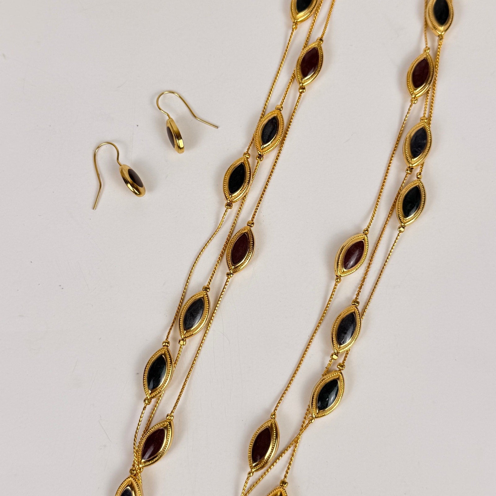 Gold Tone and Enamel Necklace & Earring Set