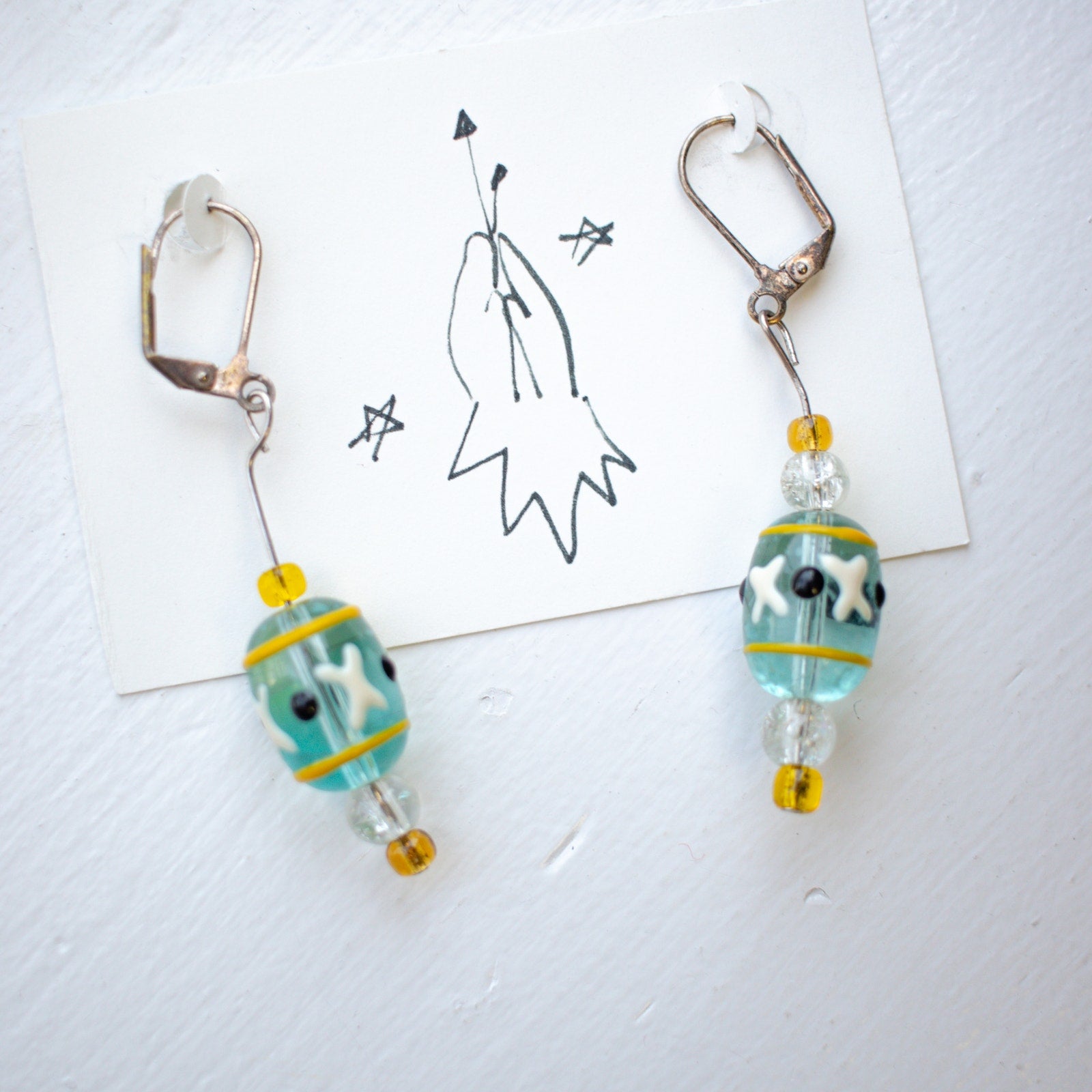 Vintage Glass Hand Painted Earrings