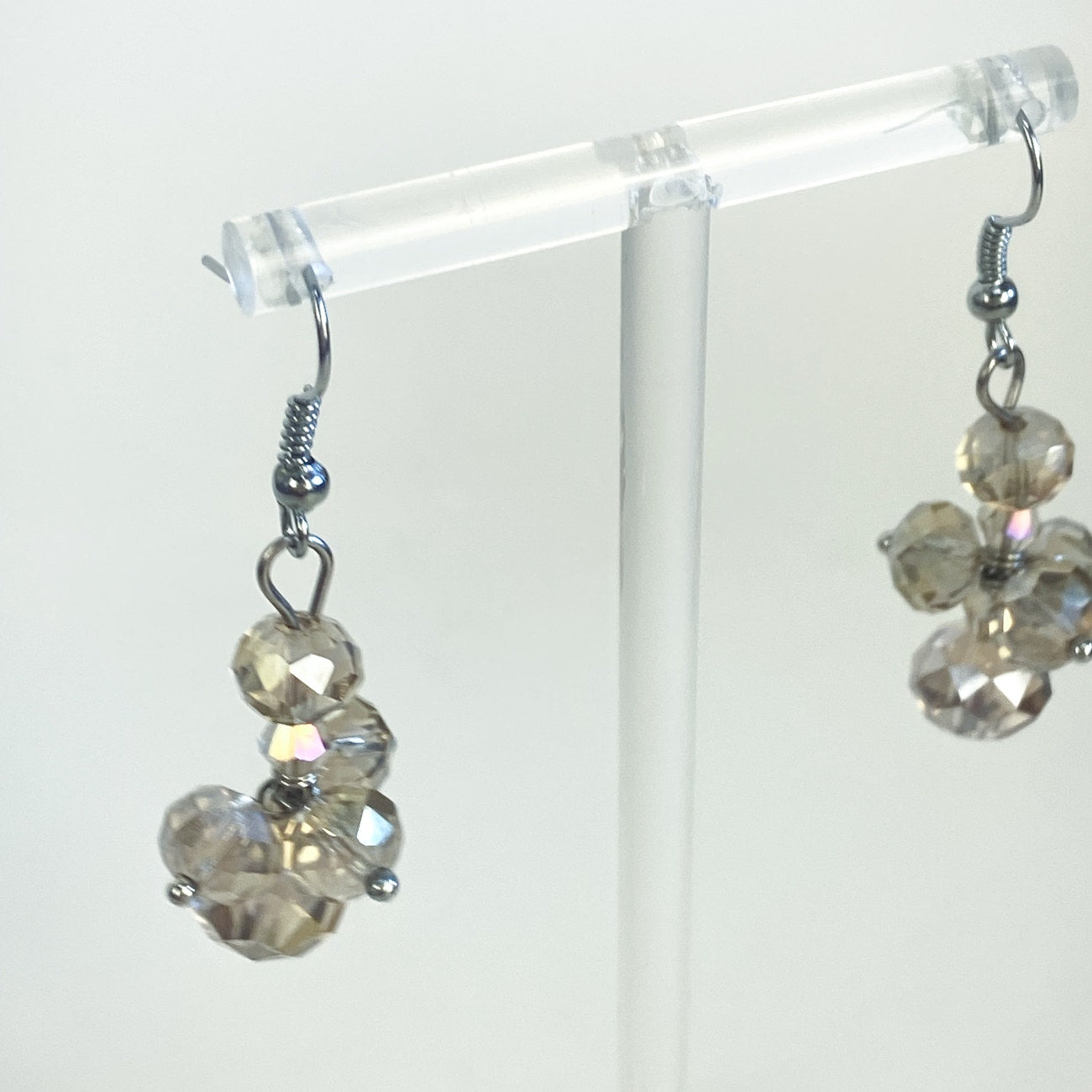 Vintage Glass Bead Cluster Dangly Earrings Champagne Beads