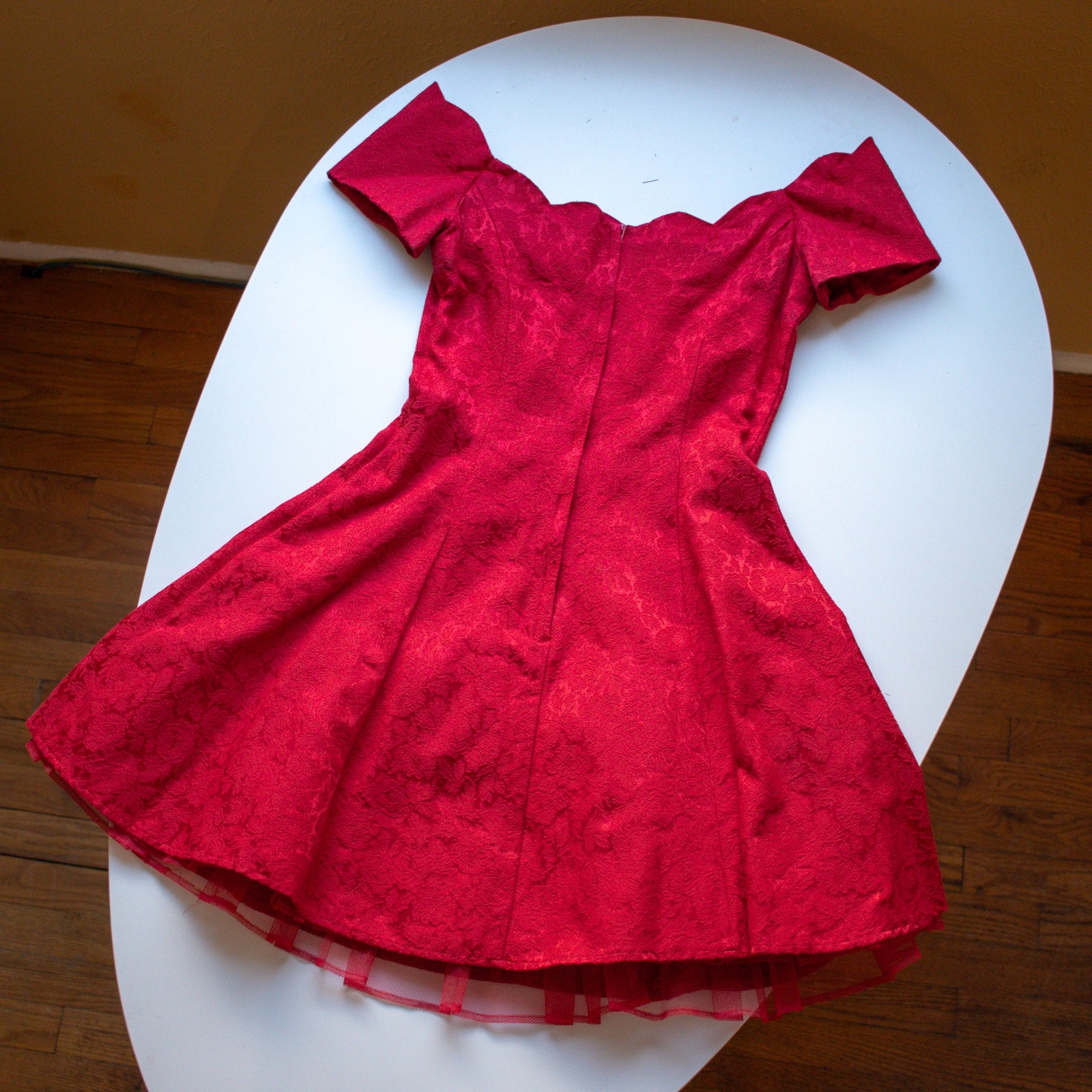 Vintage Red Floral A-Line Knee Length Cocktail Dress Size 5