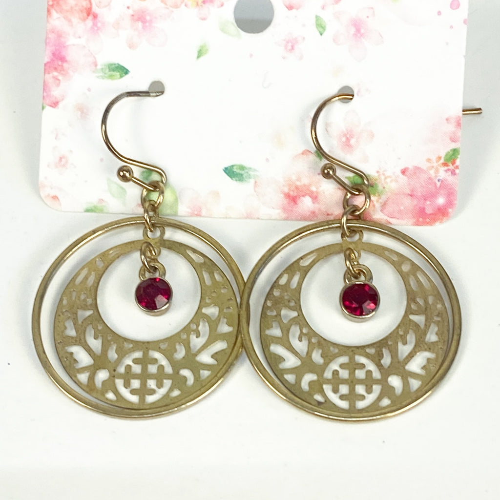 Whimsygoth Gold & Red Dangly Earrings