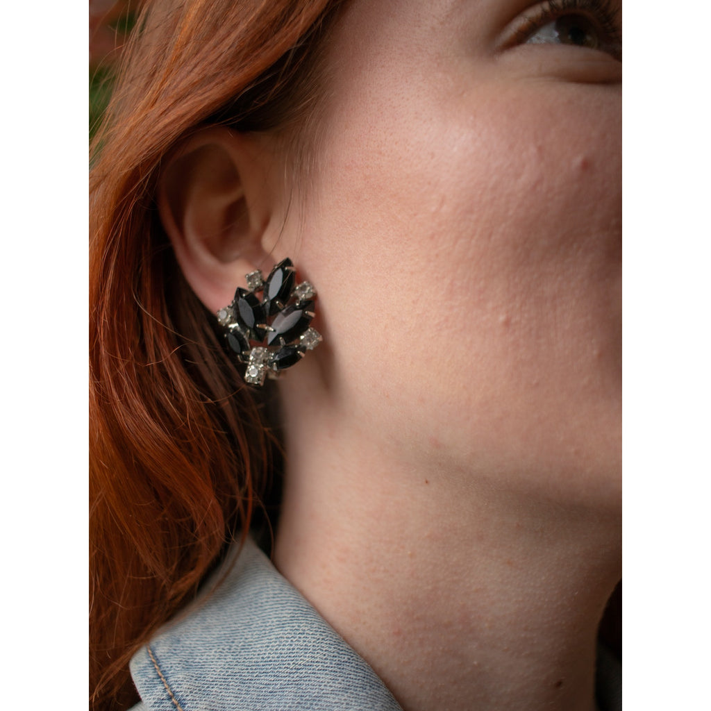 Black and Silver Clip-On Earrings
