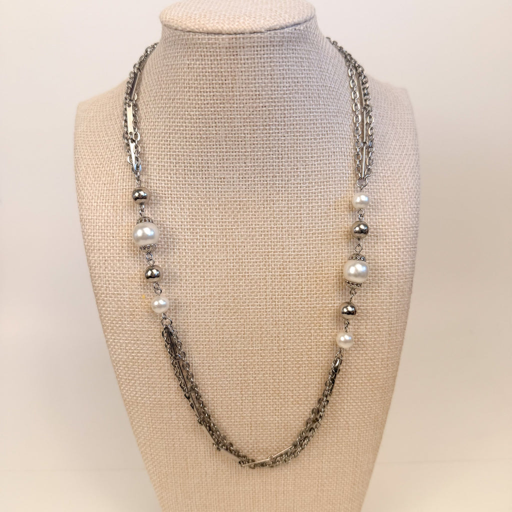 Silvery Multi-Strand Station Necklace