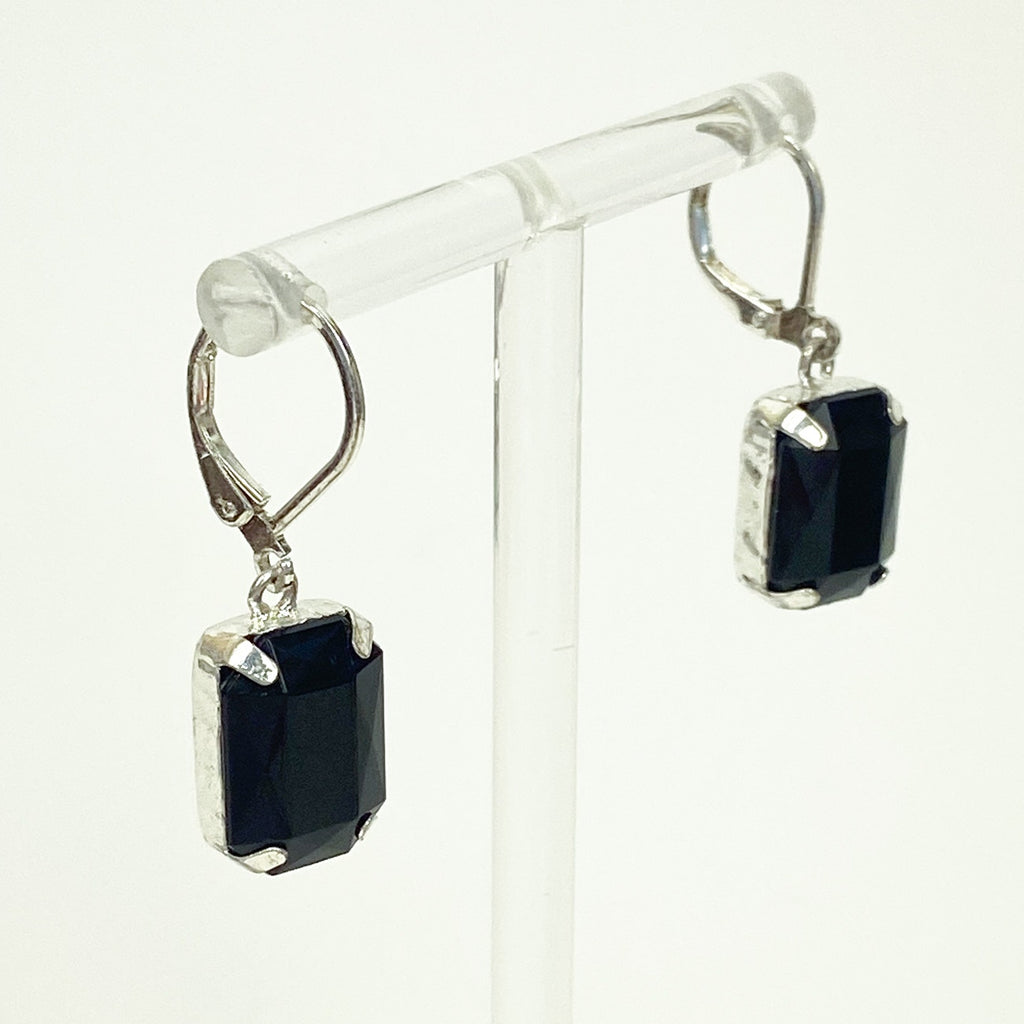 Black Dangly Earrings Retro Faceted Silvery Earrings