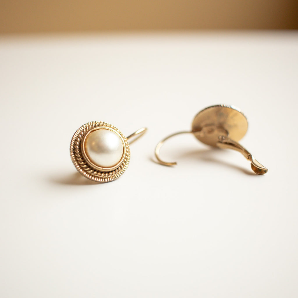 Gold Tone Leverback Pearl Style Earrings
