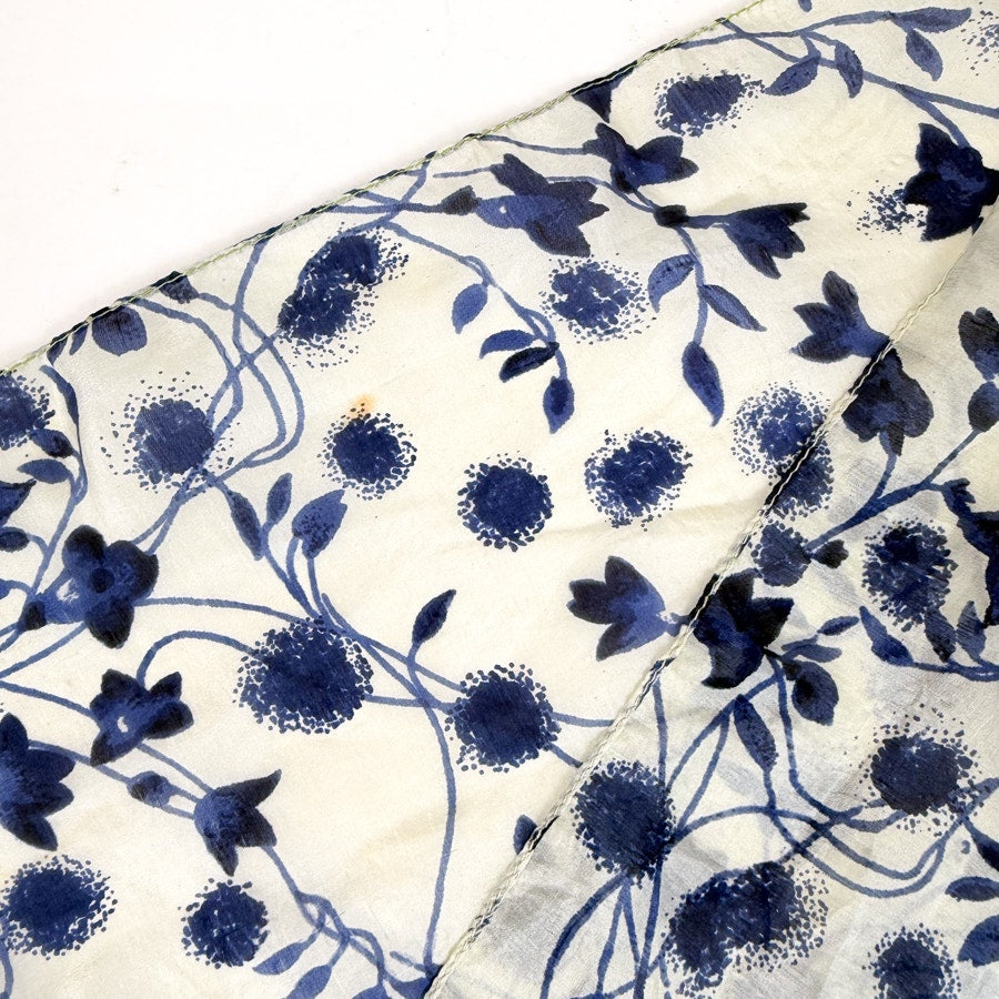 Vintage Silk Rectangular Scarf Cream and Navy
