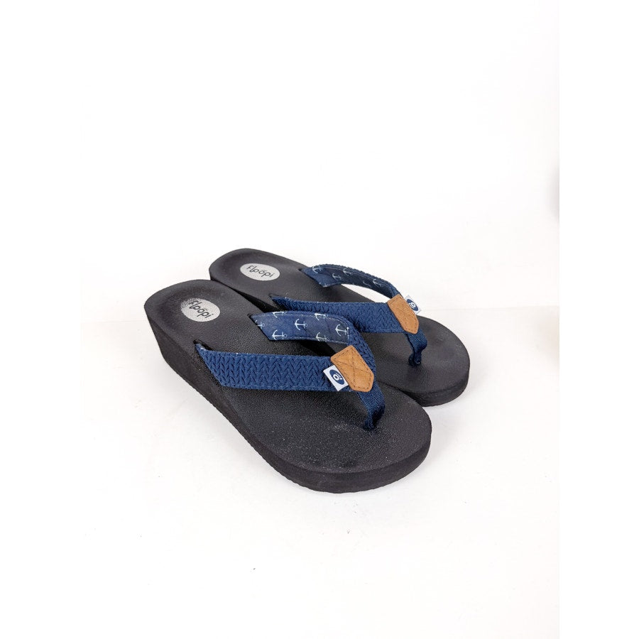 Navy Blue Floopi Wedge Flip Flops Size 5