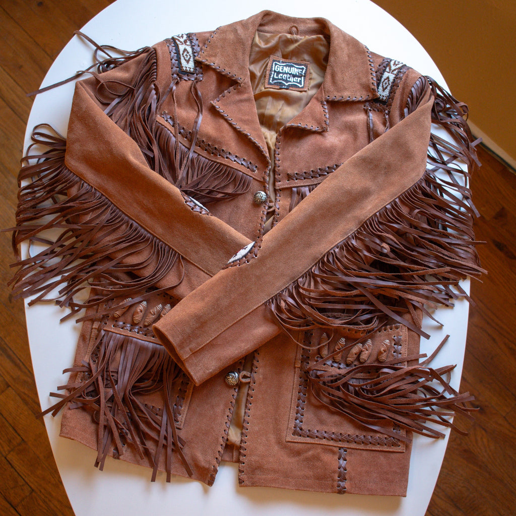 Vintage Genuine Leather Western Traditional Fringed Leather Jacket Size Medium