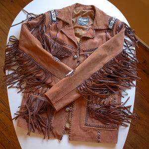 Vintage Genuine Leather Western Traditional Fringed Leather Jacket Size Medium