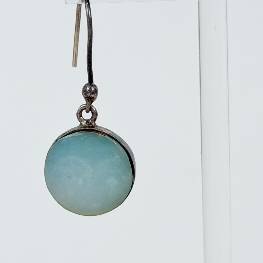 Sterling Silver Dangly Earrings Aquamarine Cabochon
