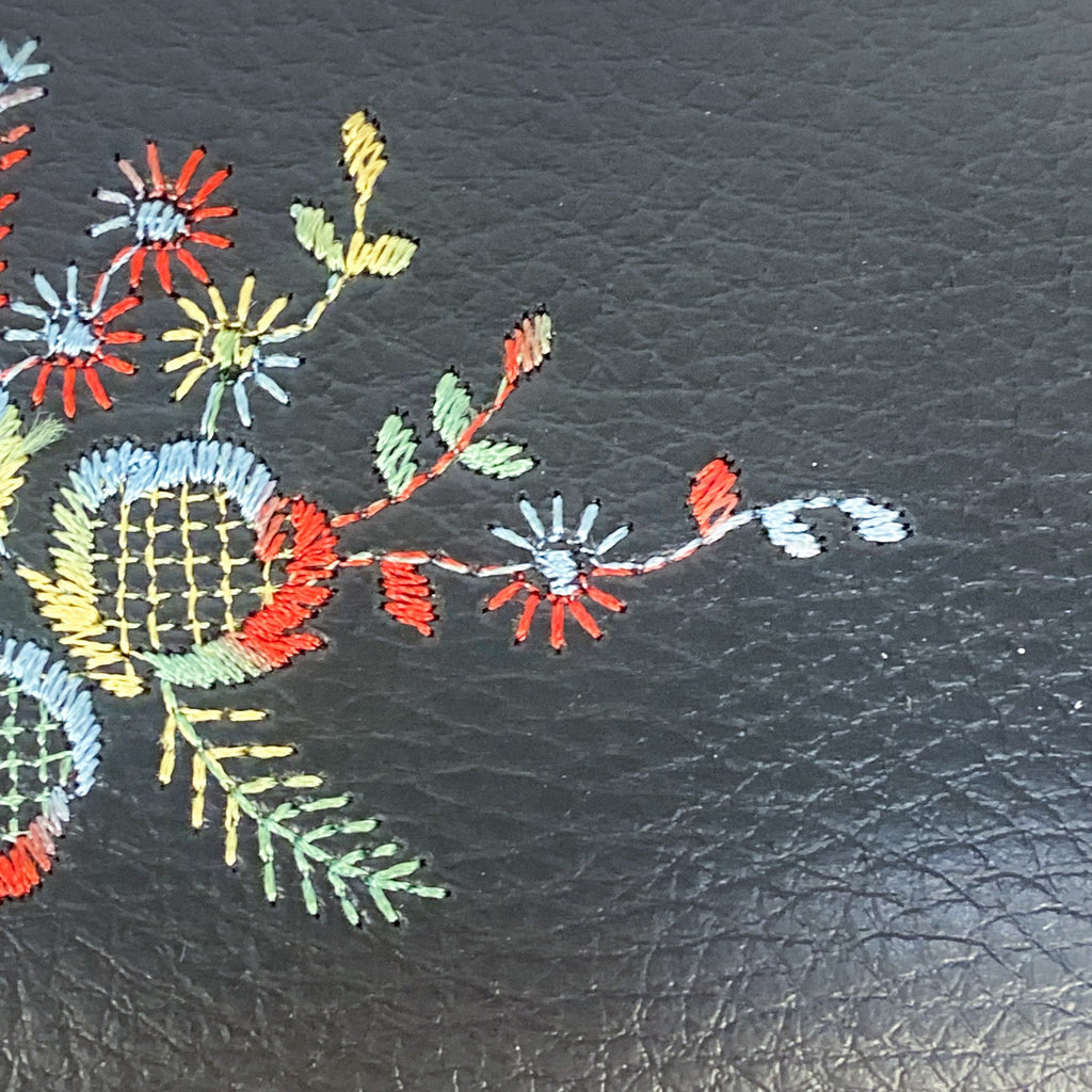 Black with Wildflower Embroidery Vintage Wallet