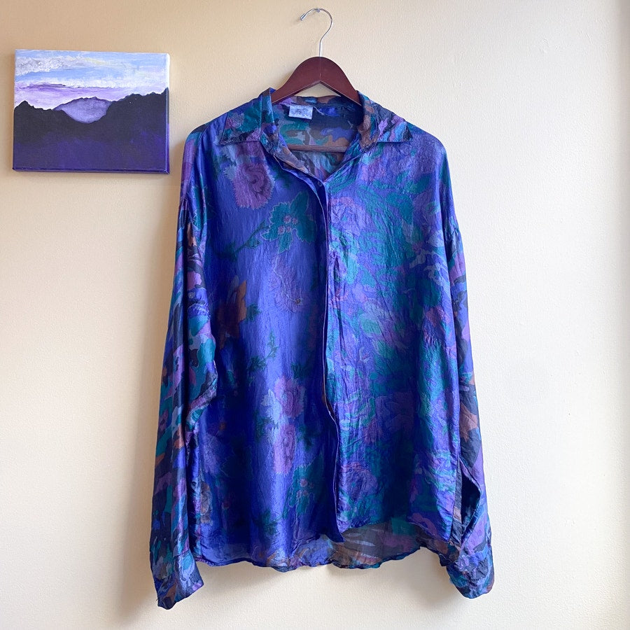 Vintage Silk Blousey Top Patterned 80s 90s