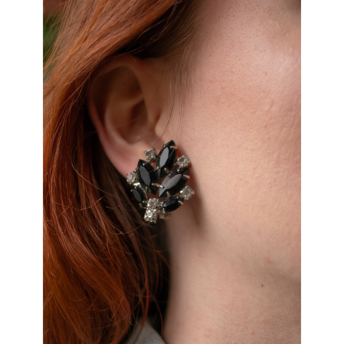 Black and Silver Clip-On Earrings