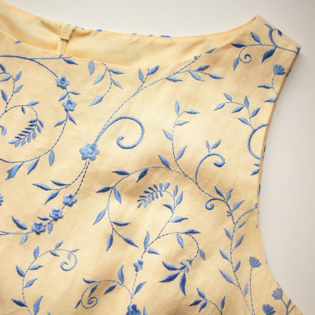 Jessica Howard Yellow and Blue Paisley Midi Sleeveless Dress Petite Size 14