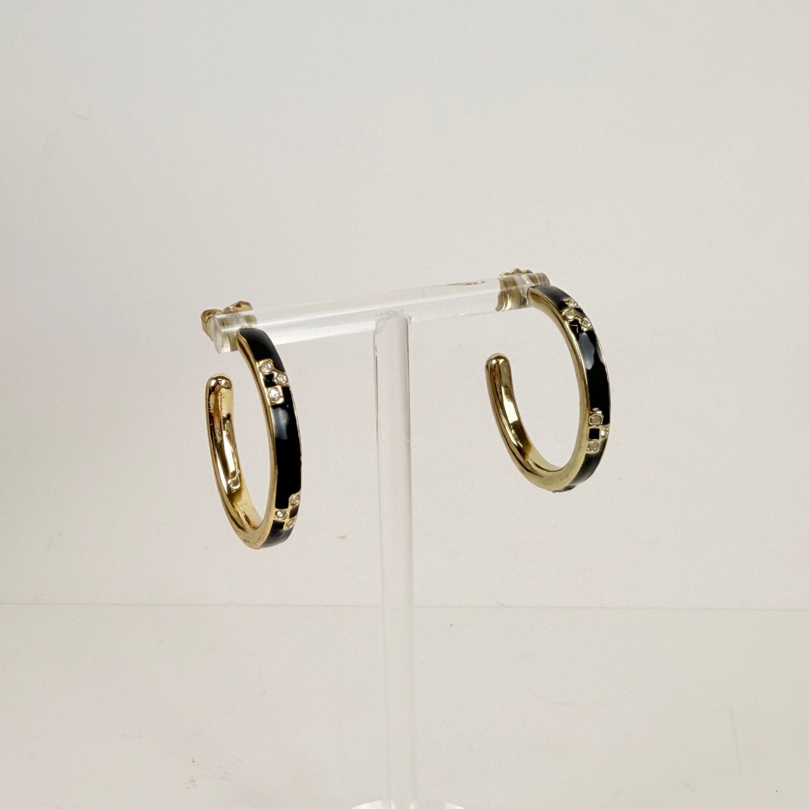 East Coast Prep Hoop Earrings | Black and Gold 1 inch Hoops