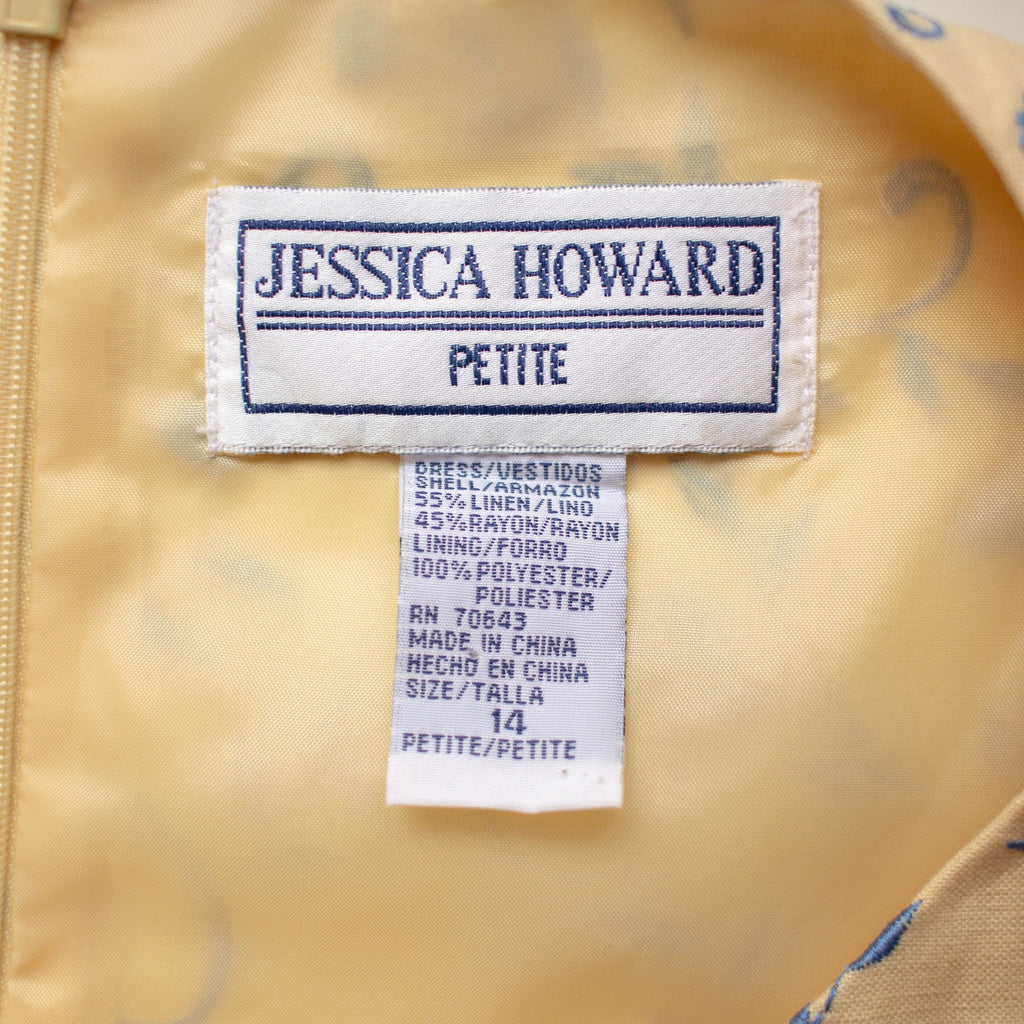 Jessica Howard Yellow and Blue Paisley Midi Sleeveless Dress Petite Size 14