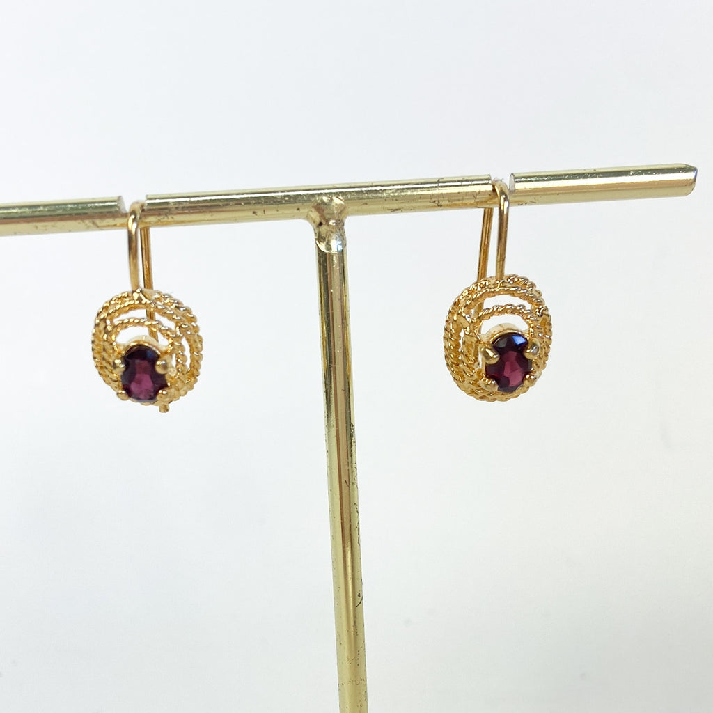 Tuscan Mom Aesthetic Garnet Earrings Victorian Bohemian Vintage Gold tone Estate Jewelry