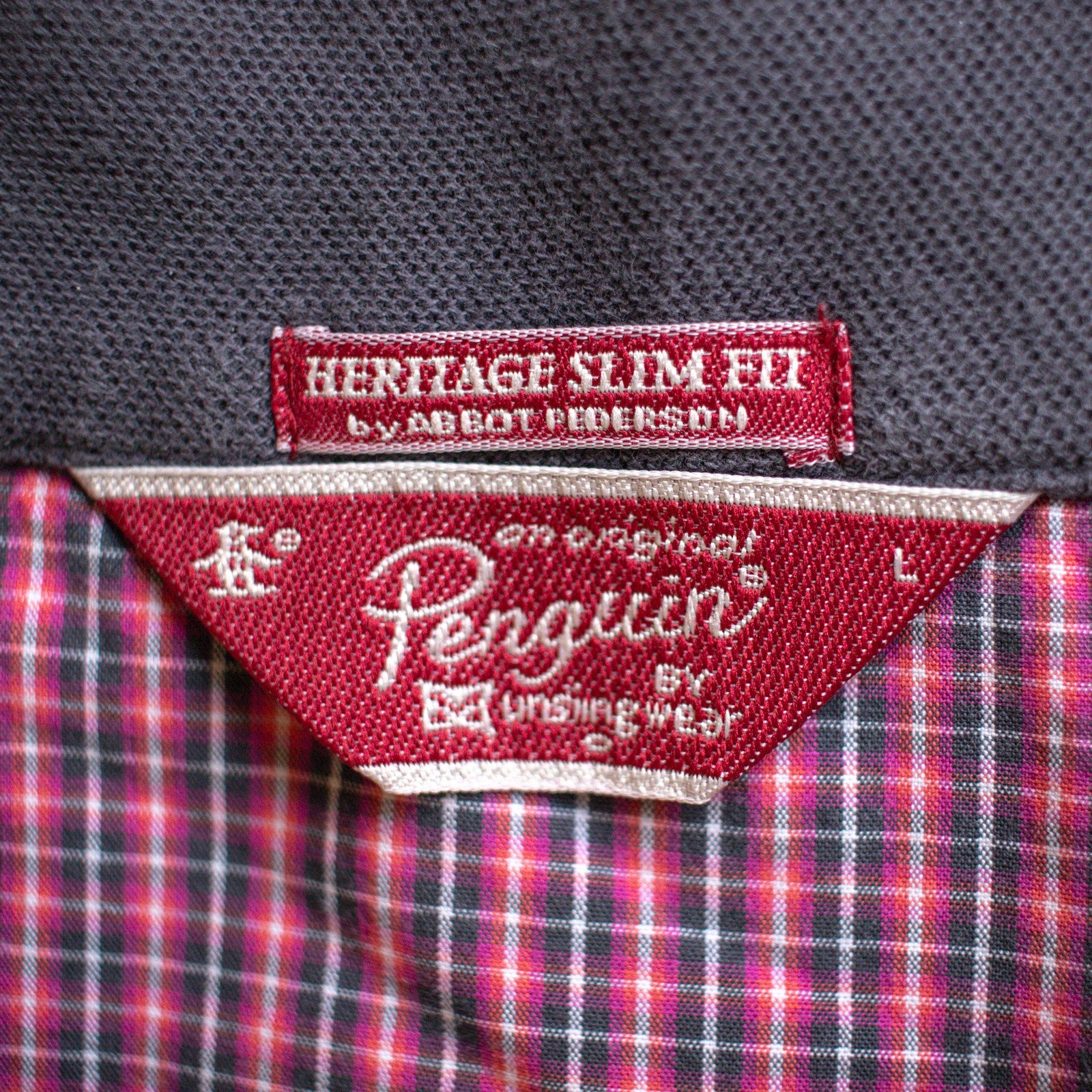 Penguin Original Heritage Slim Fit Plaid Trim Polo Size Large