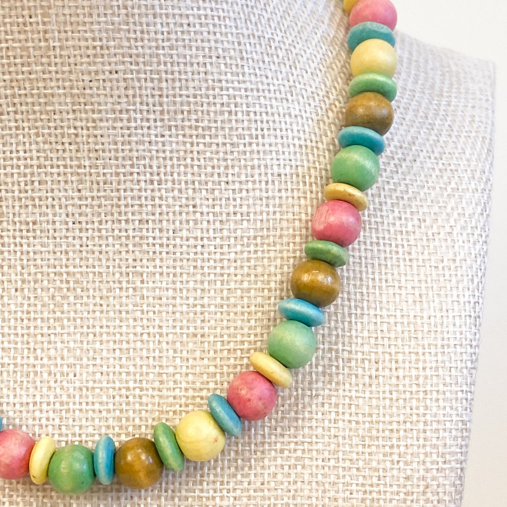 Wood Bead Colorful Statement Necklace