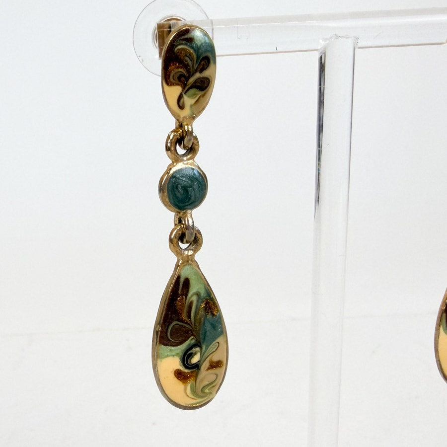 Made in American Vintage Gold-Tone and Enamel Dangly Earrings