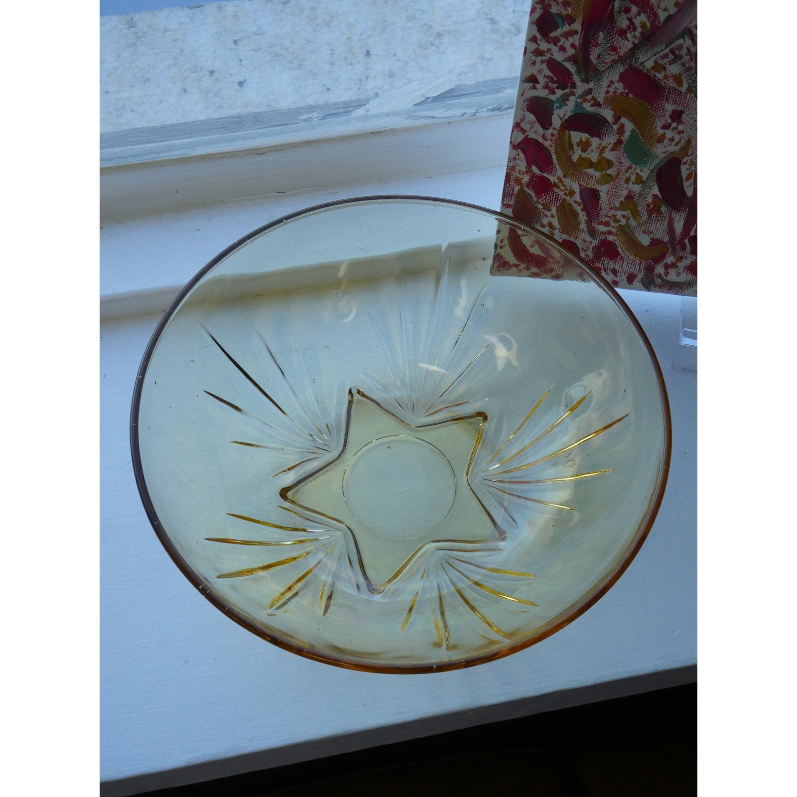 Star Amber Glass Bowl Depression Glass Style