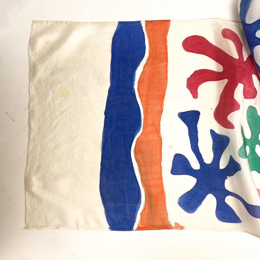 Block Print Silk Cream and Rainbow Color Rectangular Scarf