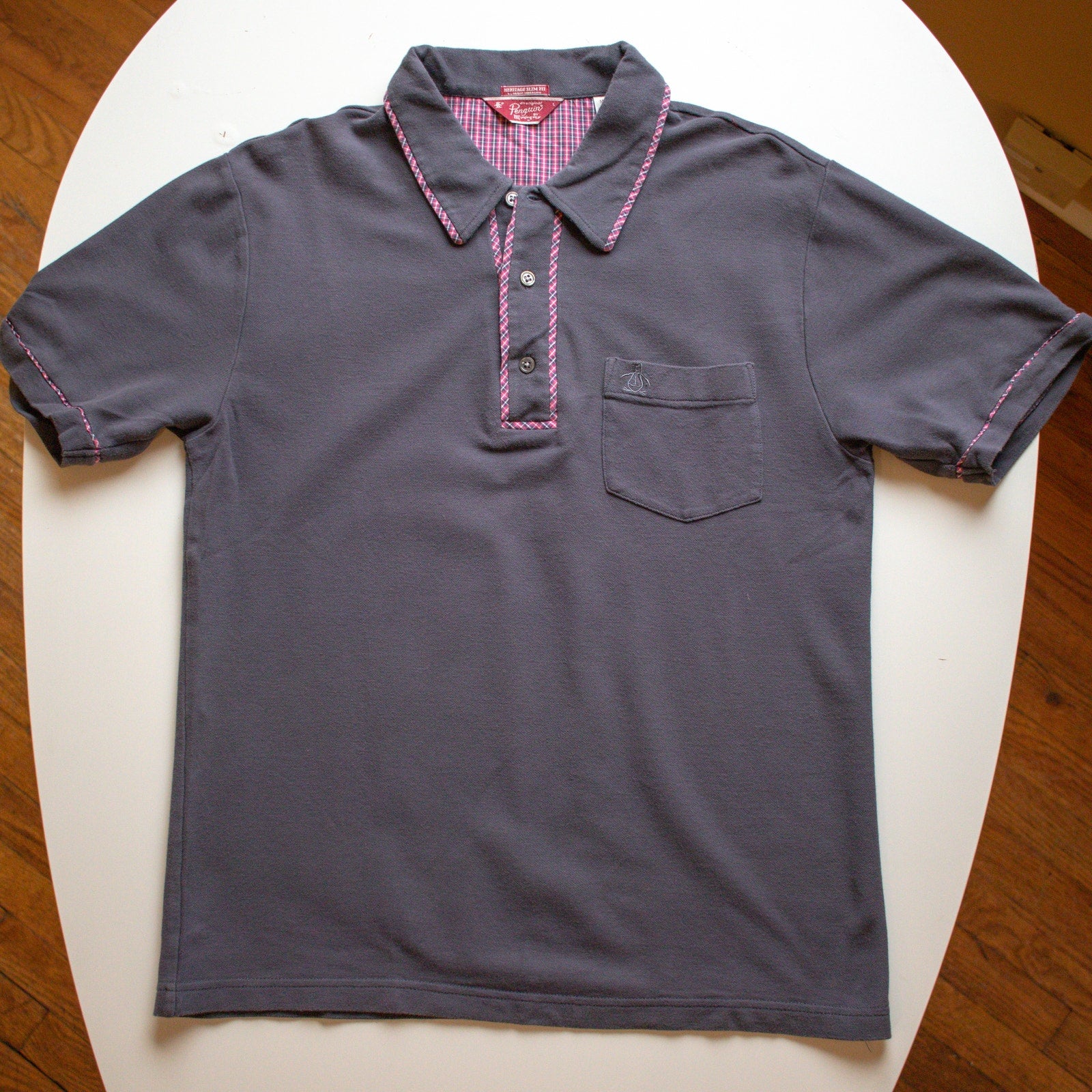 Penguin Original Heritage Slim Fit Plaid Trim Polo Size Large