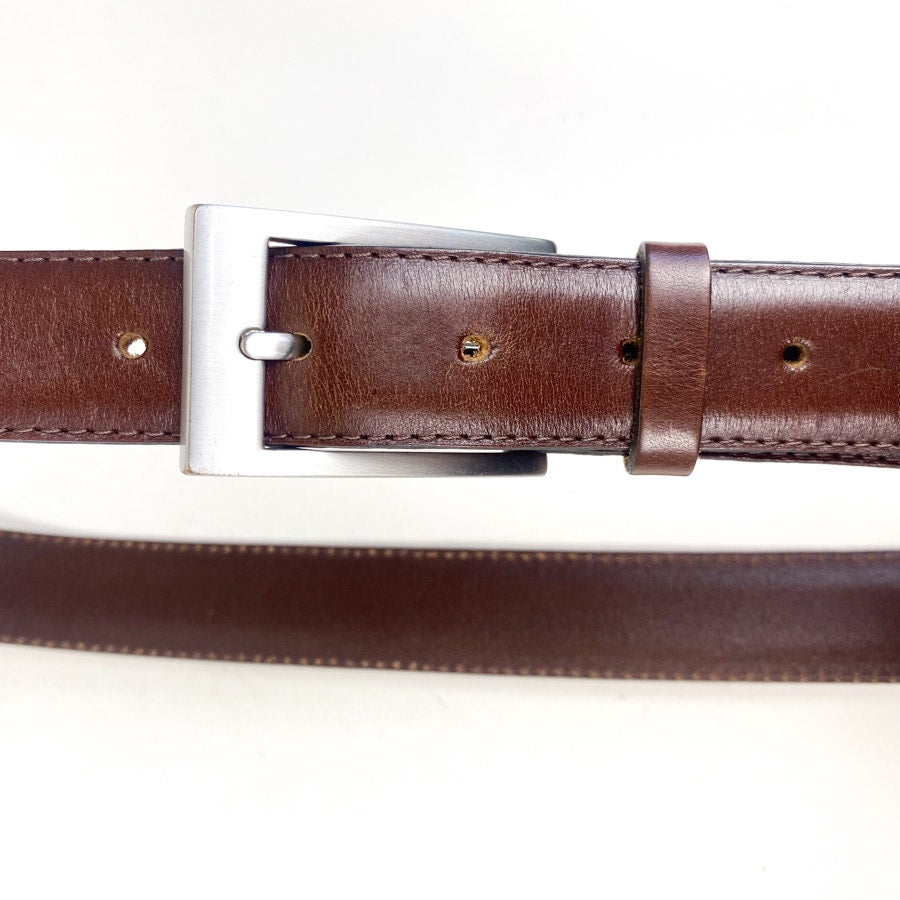 Brown Belt Silver Buckle Genuine Leather Express Design Studio Size 34