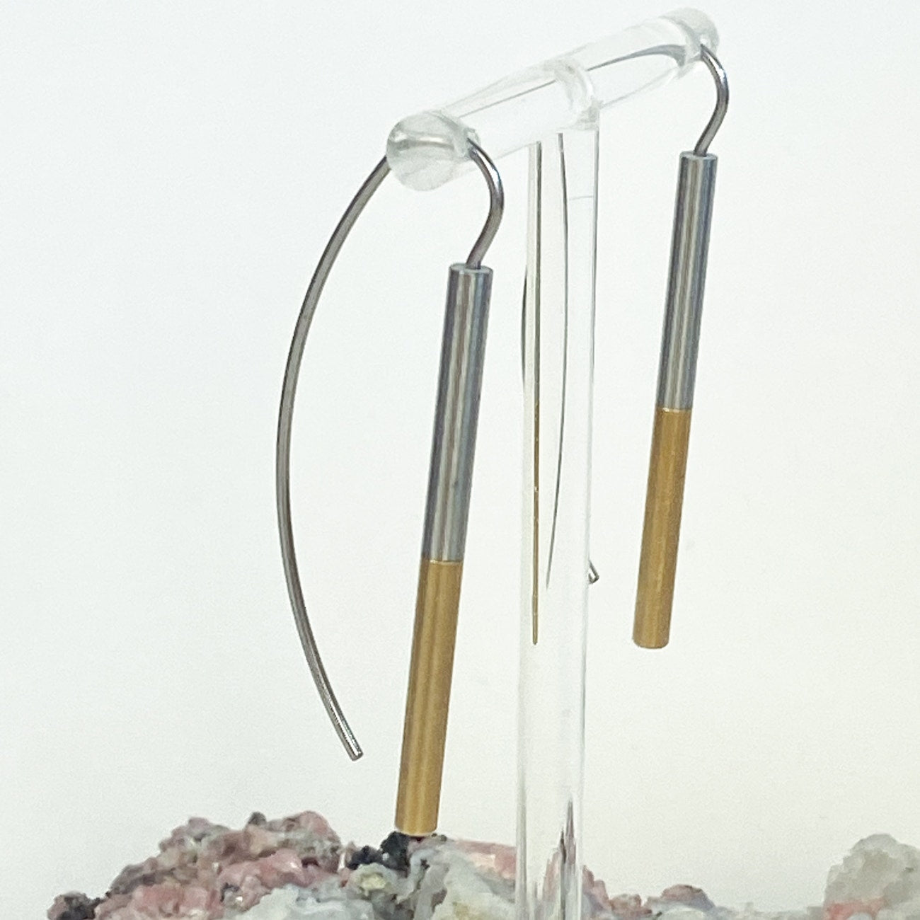 Silver and Gold Tone Bar Earrings Modern Minimalist