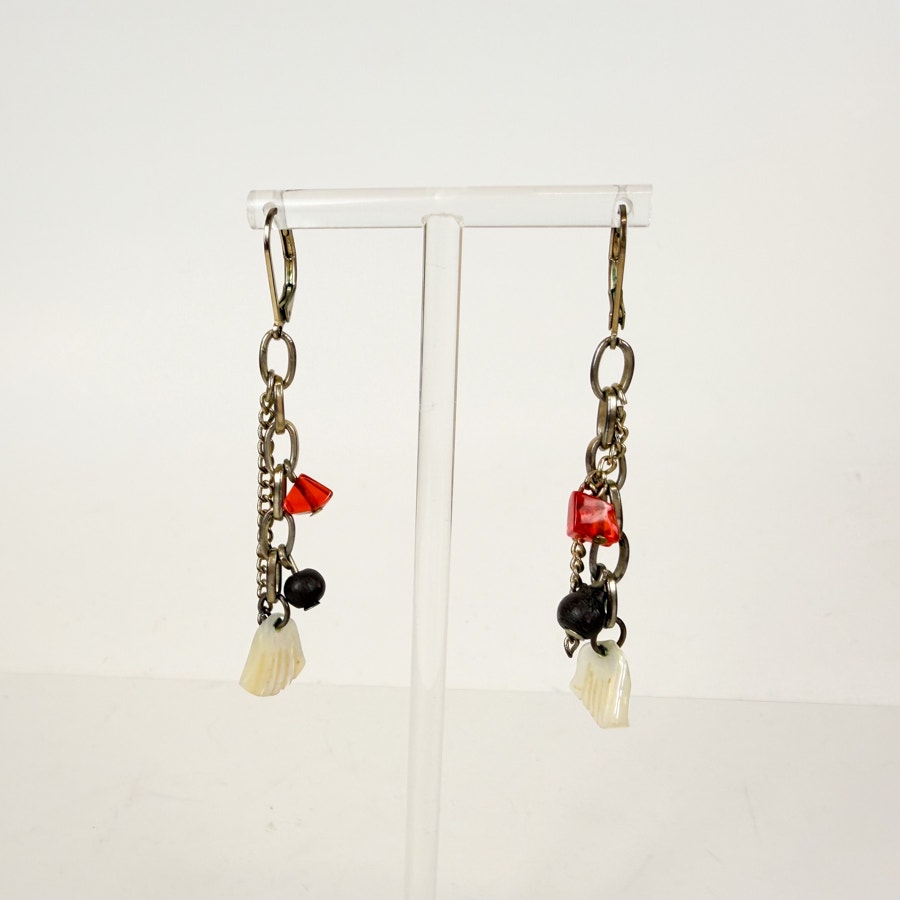 Gold Whimsigoth Dangly Shell Beaded Earrings