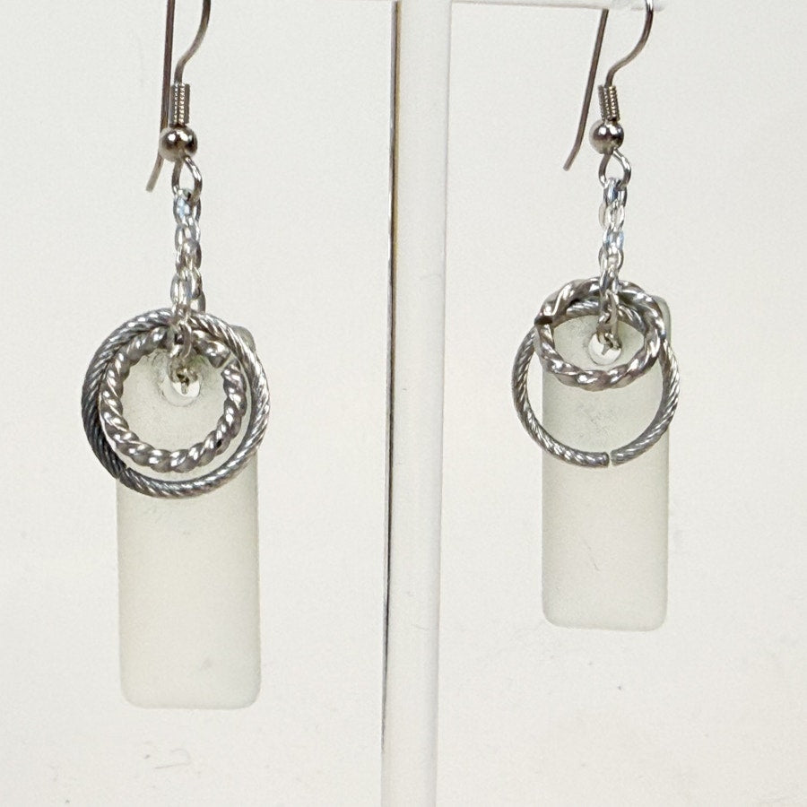 Boho Seaglass Layered Earrings Silvery