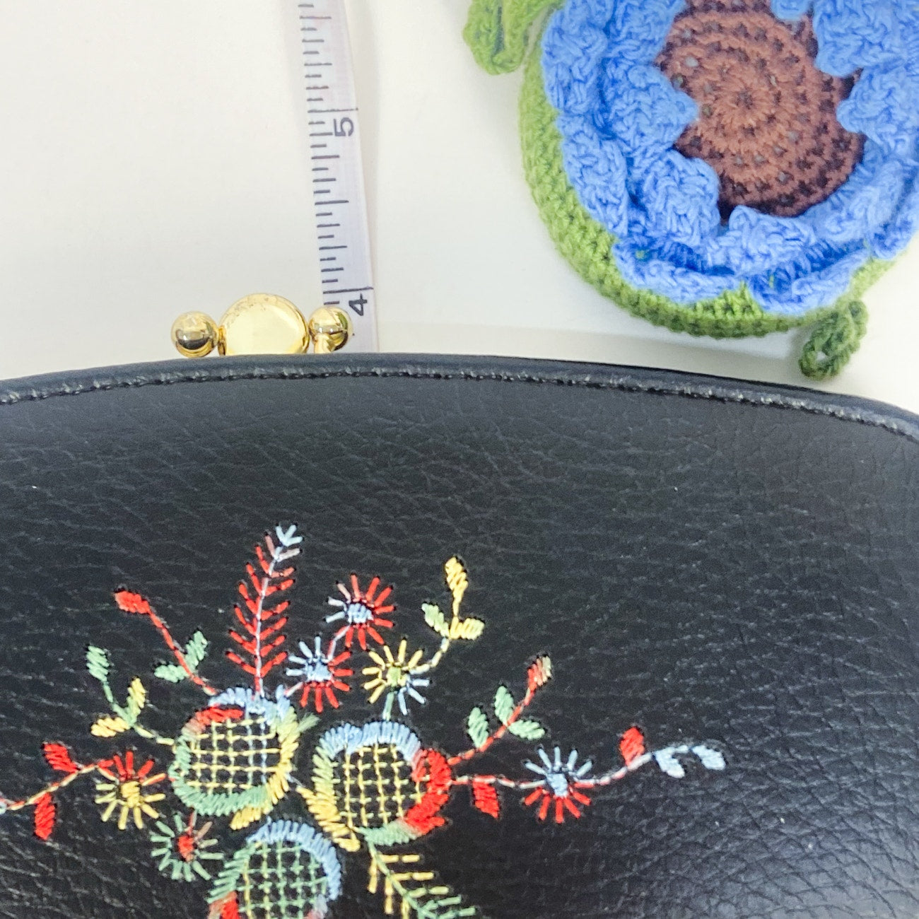 Black with Wildflower Embroidery Vintage Wallet