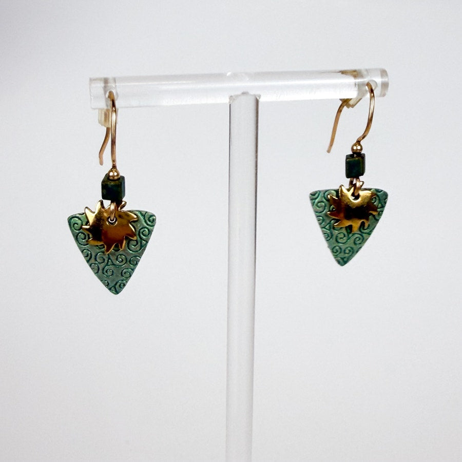 Green and Gold-Tone Celestial Earrings