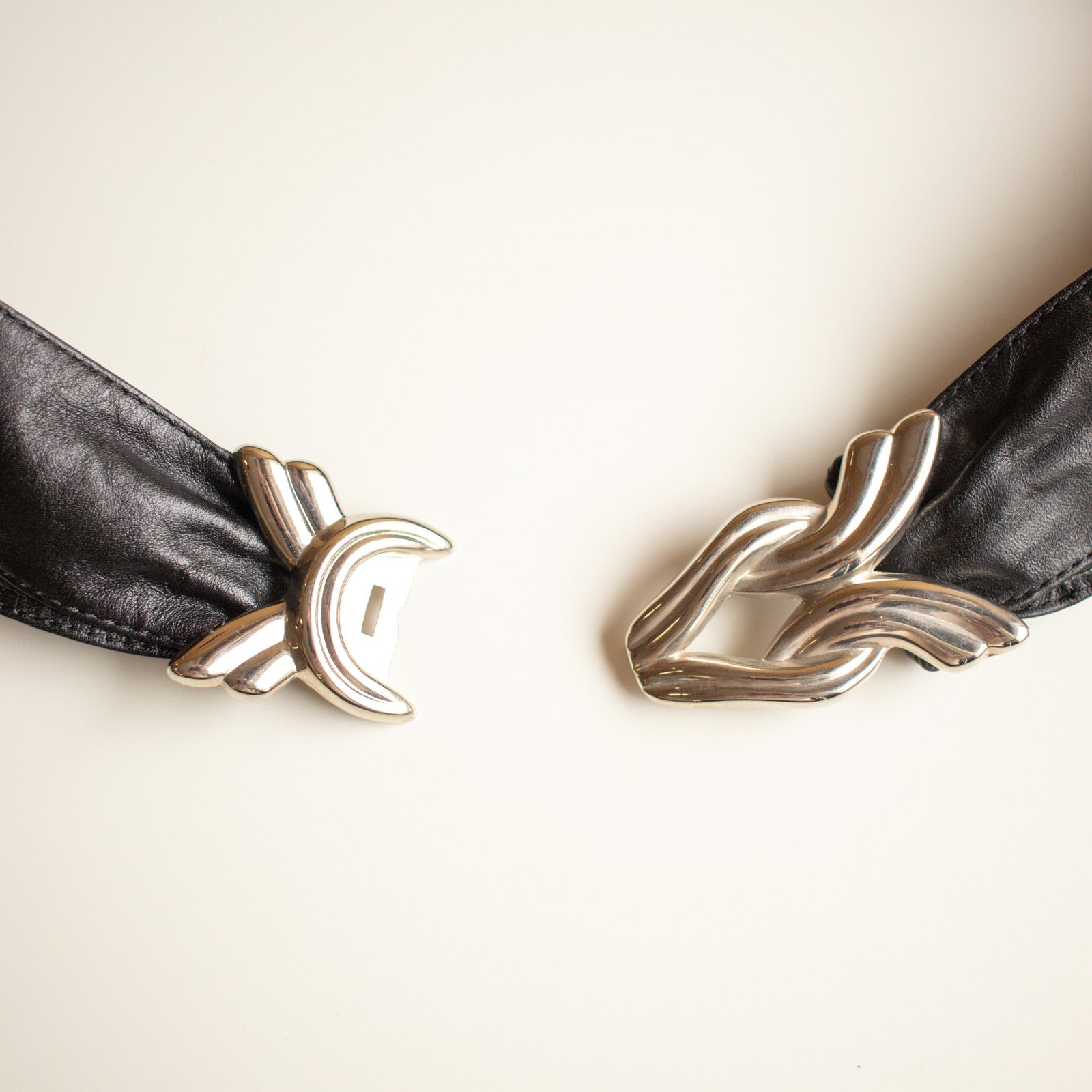 80s Vintage Black Genuine Leather Waist Belt