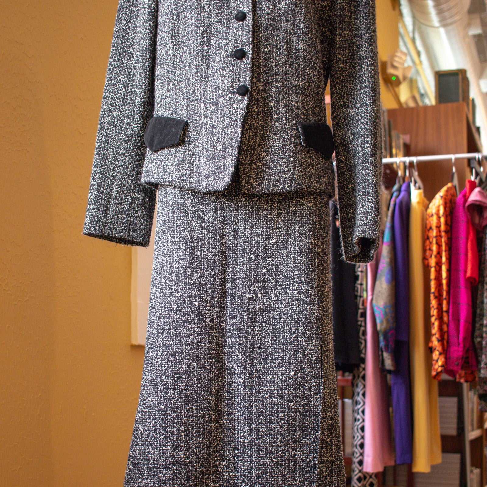 Vintage Matching Multi-Skirt Suit Set Gray and Black Size Large