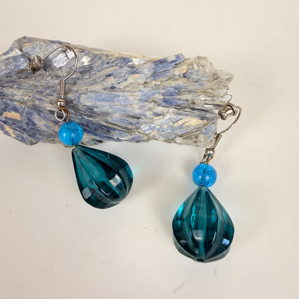 Blue Dangly Bead Earrings