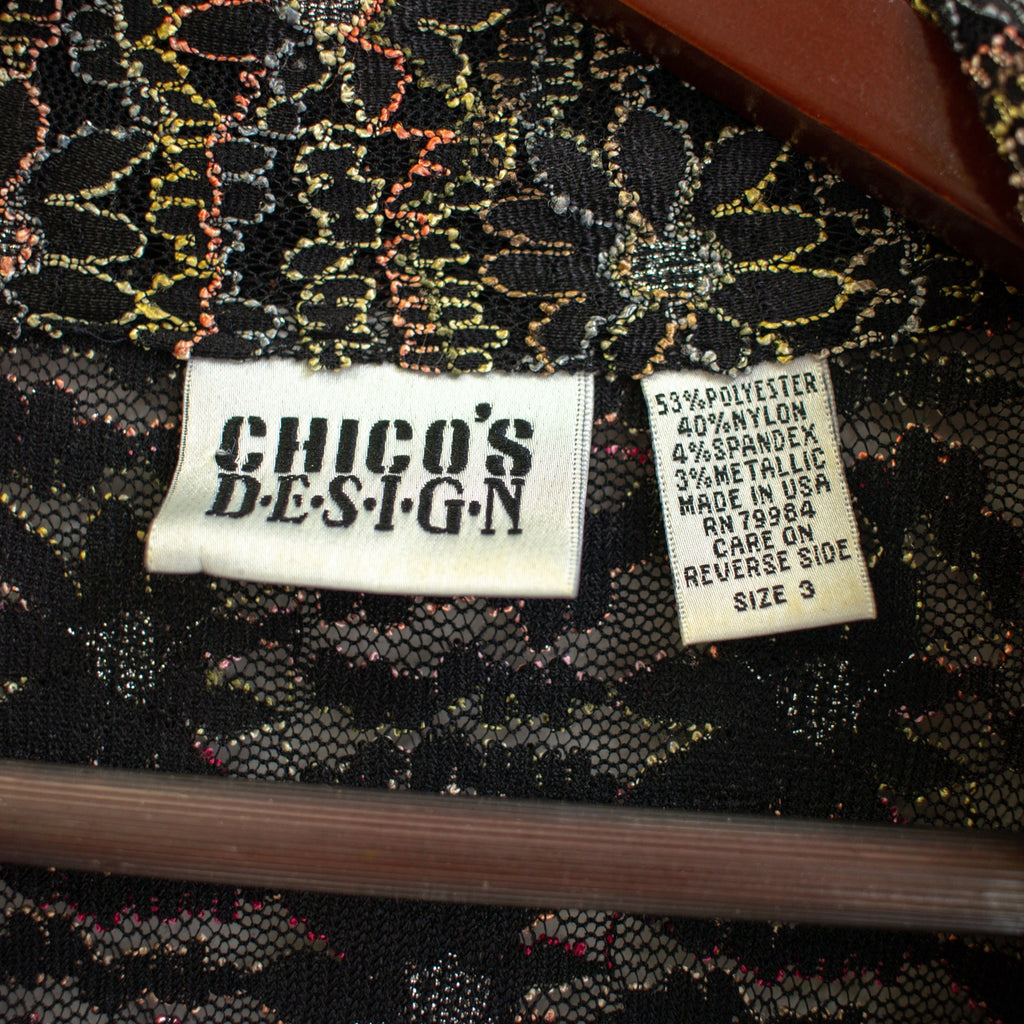 Vintage Chico's Design Sheer Embroidered Floral Cardigan Top Set Size Small