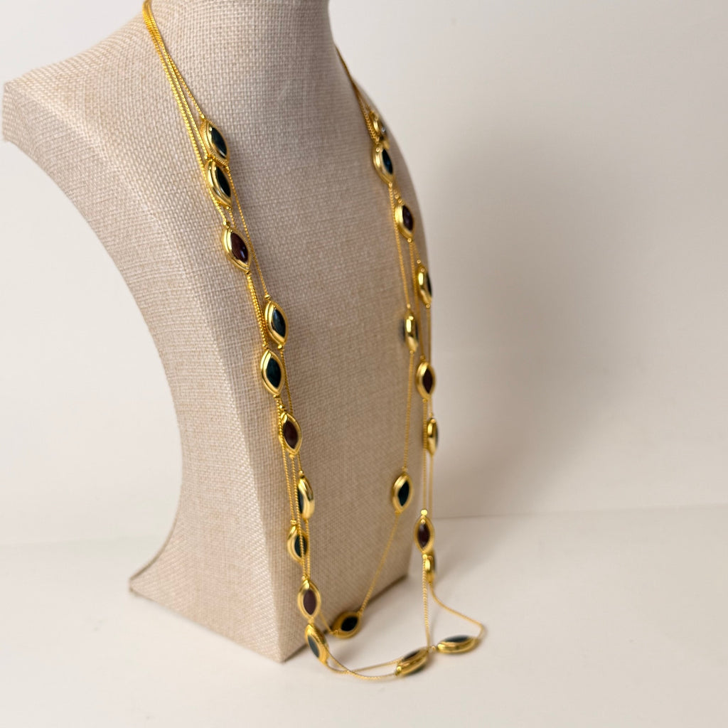 Gold Tone and Enamel Necklace & Earring Set