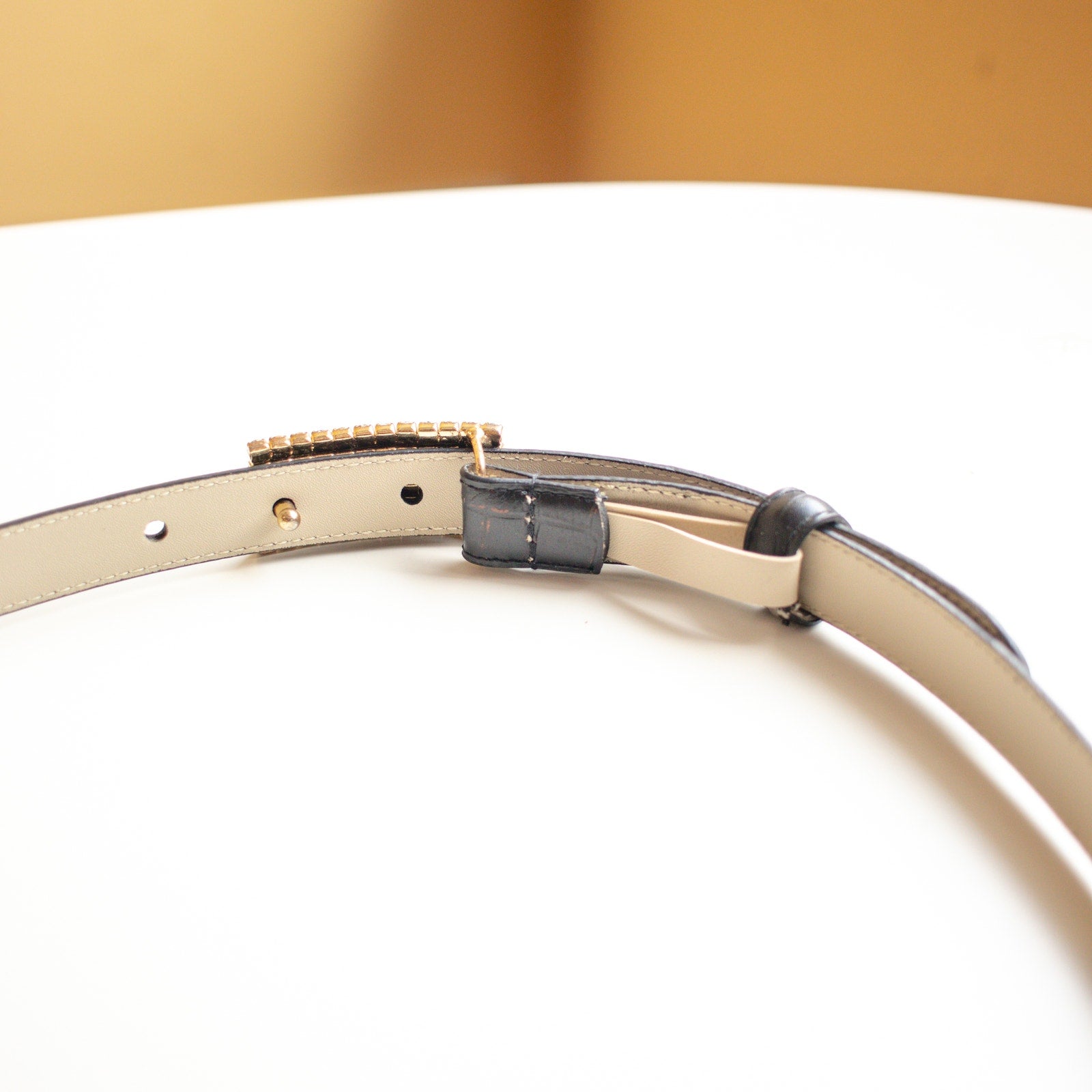 Black Crocodile Embossed Skinny Belt