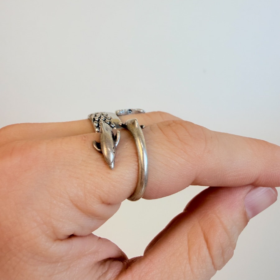 Dolphin Ring Adjustable Sterling Silver Size 6.5