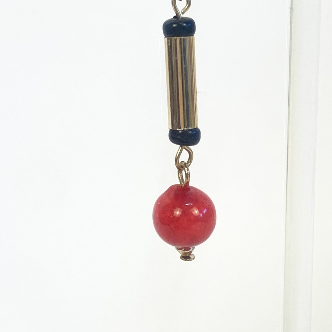 Gold and Red Dangly Earrings with Black Accents