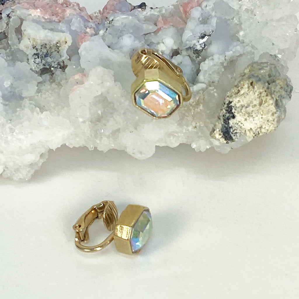 Gold Earrings Small Gold Clip On Earrings Gold Tone Rhinestone