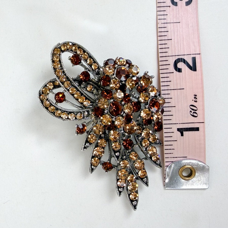Brown & Champagne Rhinestone Brooch